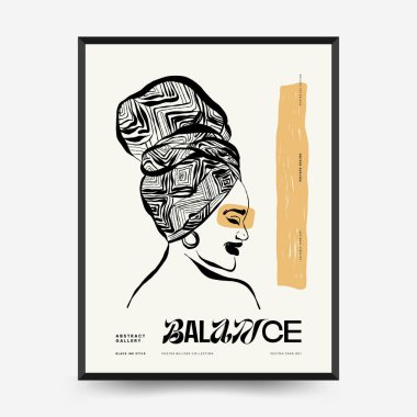 İnce çizgileri, çiçek desenleri, bitkileri ve kadını olan soyut minimalist estetik kadınlar. Renkli poster şablonu. Klasik boho tarzı.