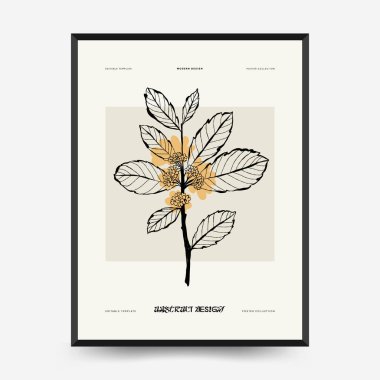 İnce çizgileri, çiçek desenleri, bitkileri ve kadını olan soyut minimalist estetik kadınlar. Renkli poster şablonu. Klasik boho tarzı.