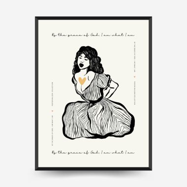 İnce çizgileri, çiçek desenleri, bitkileri ve kadını olan soyut minimalist estetik kadınlar. Renkli poster şablonu. Klasik boho tarzı.