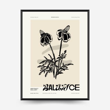 İnce çizgileri, çiçek desenleri, bitkileri ve kadını olan soyut minimalist estetik kadınlar. Renkli poster şablonu. Klasik boho tarzı.