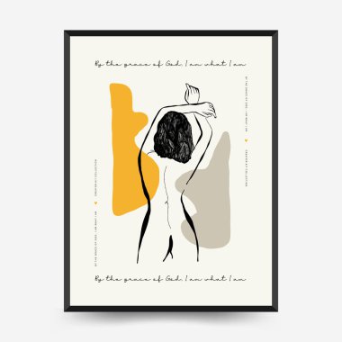 İnce çizgileri, çiçek desenleri, bitkileri ve kadını olan soyut minimalist estetik kadınlar. Renkli poster şablonu. Klasik boho tarzı.