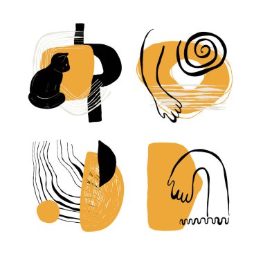 El çizimi şekiller ve karalama nesneleri. Soyut modern trend vektör illüstrasyonu.