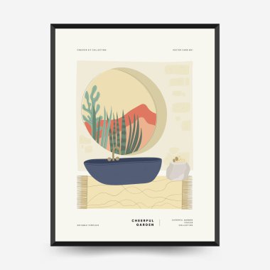 Doğa, bahçe ve manzara şablonu veya kartı. Çiçekler ve bitkiler evde ve dışarıda.