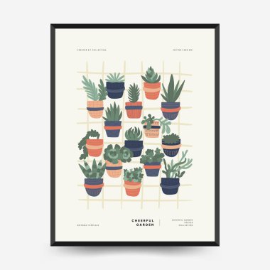 Doğa, bahçe ve manzara şablonu veya kartı. Çiçekler ve bitkiler evde ve dışarıda.