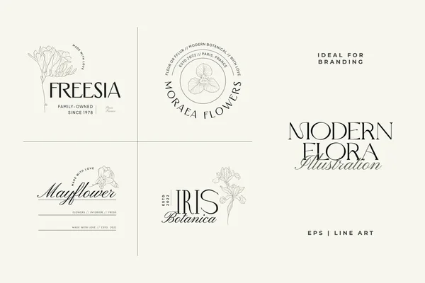 Vintage Flowers Vector Signs Logo Templates Retro Floral Illustration Classy — Vettoriale Stock