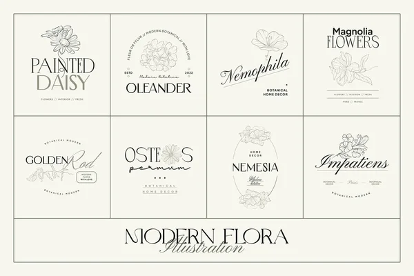 Vintage Flowers Vector Signs Logo Templates Retro Floral Illustration Classy — Vector de stock