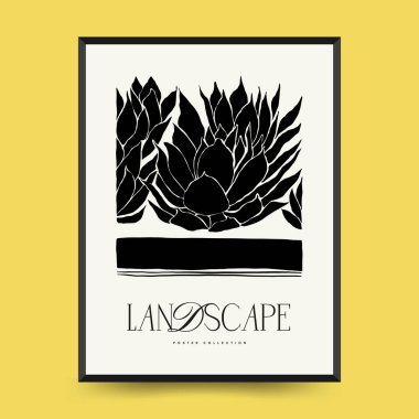Abstract landscape interior contemporary minimal aesthetic. Hand drawn linear illustrations for wall decoration, postcards or brochures, cover design, stories, social media, app design.