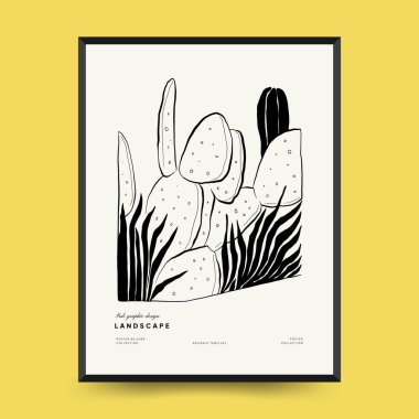 Soyut manzara iç mimarisi çağdaş asgari estetik. Duvar dekorasyonu, kartpostallar veya broşürler için el çizimi doğrusal çizimler, kapak tasarımı, hikayeler, sosyal medya, uygulama tasarımı.