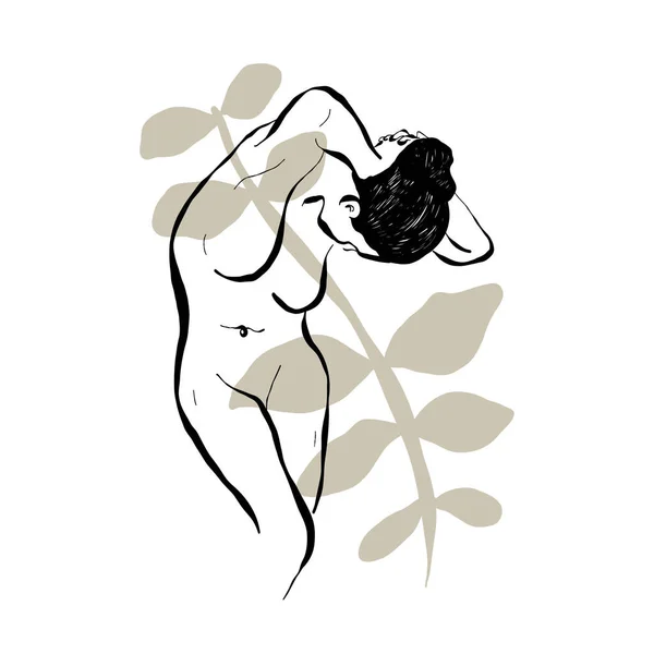 Modern Abstract Women Minimalism Concept Female Body Fashion Matisse Style - Stok Vektor