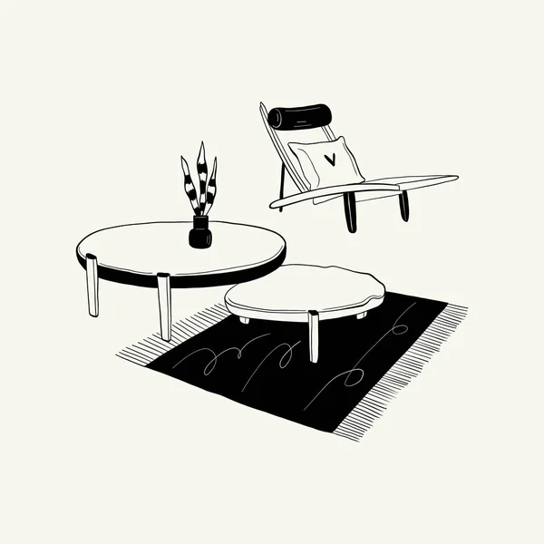 Abstract Landscape Interior Contemporary Minimal Aesthetic Hand Drawn Linear Illustrations — 图库矢量图片