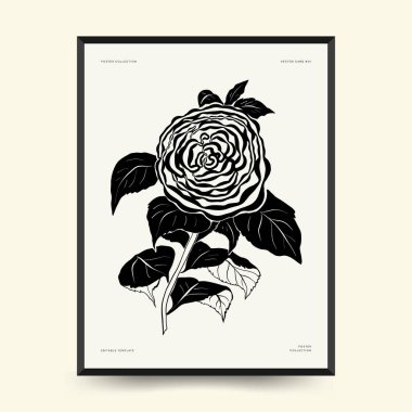 Abstract floral posters template. Modern Botanical trendy black style. Vintage flowers. Ink wall  art.