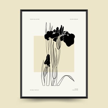 Abstract floral posters template. Modern Botanical trendy black style. Vintage flowers. Ink wall  art.