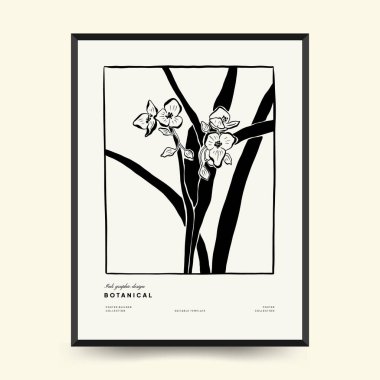 Abstract floral posters template. Modern Botanical trendy black style. Vintage flowers. Ink wall  art.