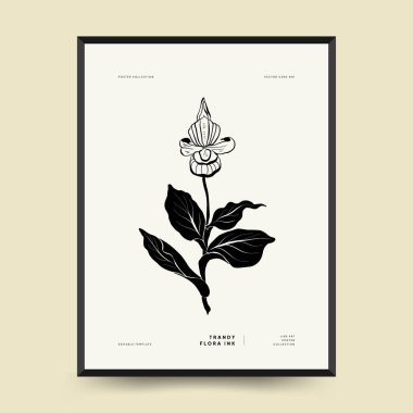 Abstract floral posters template. Modern Botanical trendy black style. Vintage flowers. Ink wall  art.