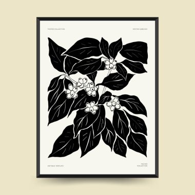 Abstract floral posters template. Modern Botanical trendy black style. Vintage flowers. Ink wall  art.