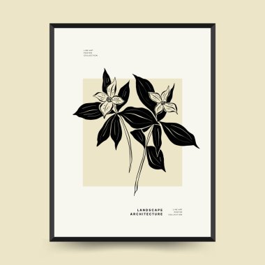Abstract floral posters template. Modern Botanical trendy black style. Vintage flowers. Ink wall  art.