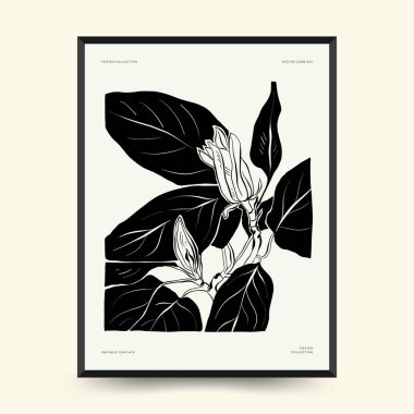 Abstract floral posters template. Modern Botanical trendy black style. Vintage flowers. Ink wall  art.