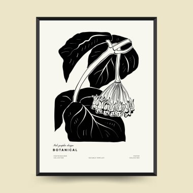 Abstract floral posters template. Modern Botanical trendy black style. Vintage flowers. Ink wall  art.