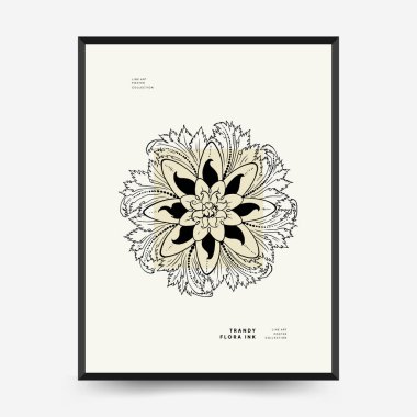Abstract floral posters template. Modern Botanical trendy black style. Vintage flowers. Ink wall  art.