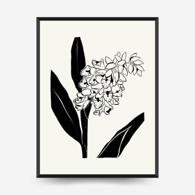 Abstract floral posters template. Modern Botanical trendy black style. Vintage flowers. Ink wall  art.