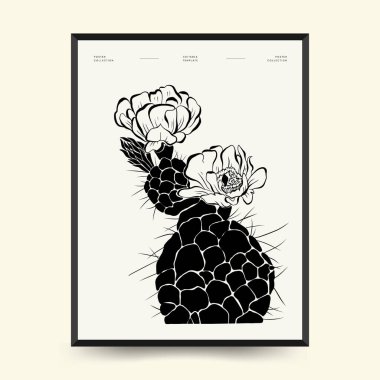 Abstract floral posters template. Modern Botanical trendy black style. Vintage flowers. Ink wall  art.
