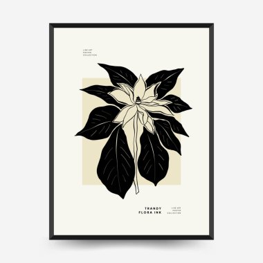 Abstract floral posters template. Modern Botanical trendy black style. Vintage flowers. Ink wall  art.