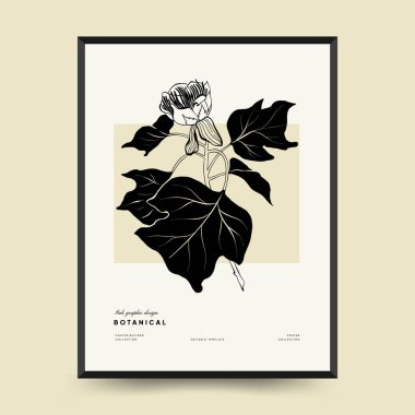 Abstract floral posters template. Modern Botanical trendy black style. Vintage flowers. Ink wall  art.