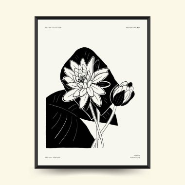 Abstract floral posters template. Modern Botanical trendy black style. Vintage flowers. Ink wall  art.