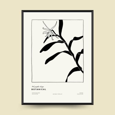 Abstract floral posters template. Modern Botanical trendy black style. Vintage flowers. Ink wall  art.
