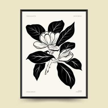 Abstract floral posters template. Modern Botanical trendy black style. Vintage flowers. Ink wall  art.