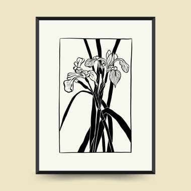 Abstract floral posters template. Modern Botanical trendy black style. Vintage flowers. Ink wall  art.