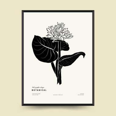 Abstract floral posters template. Modern Botanical trendy black style. Vintage flowers. Ink wall  art.