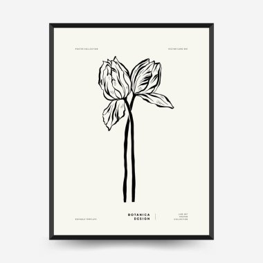 Abstract floral posters template. Modern Botanical trendy black style. Vintage flowers. Ink wall  art.