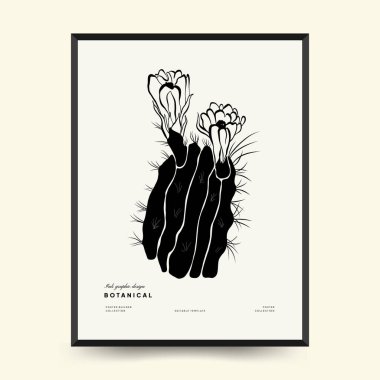Abstract floral posters template. Modern Botanical trendy black style. Vintage flowers. Ink wall  art.