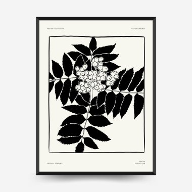 Abstract floral posters template. Modern Botanical trendy black style. Vintage flowers. Ink wall  art.