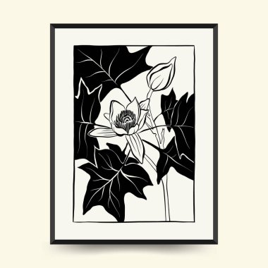 Abstract floral posters template. Modern Botanical trendy black style. Vintage flowers. Ink wall  art.