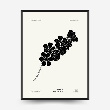 Abstract floral posters template. Modern Botanical trendy black style. Vintage flowers. Ink wall  art.