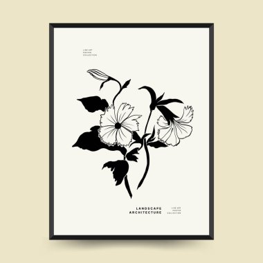 Abstract floral posters template. Modern Botanical trendy black style. Vintage flowers. Ink wall  art.