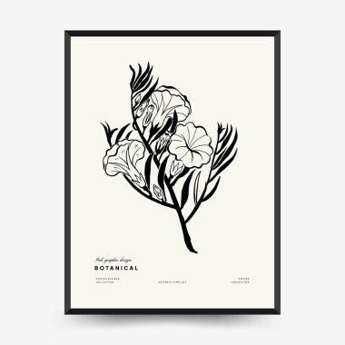Abstract floral posters template. Modern Botanical trendy black style. Vintage flowers. Ink wall  art.
