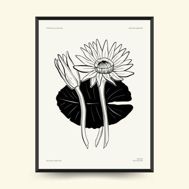 Abstract floral posters template. Modern Botanical trendy black style. Vintage flowers. Ink wall  art.
