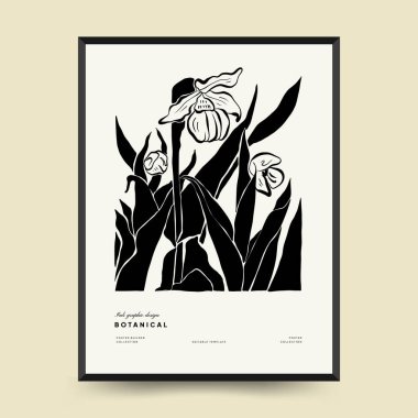 Abstract floral posters template. Modern Botanical trendy black style. Vintage flowers. Ink wall  art.