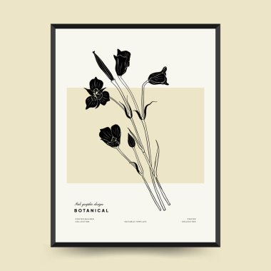 Abstract floral posters template. Modern Botanical trendy black style. Vintage flowers. Ink wall  art.