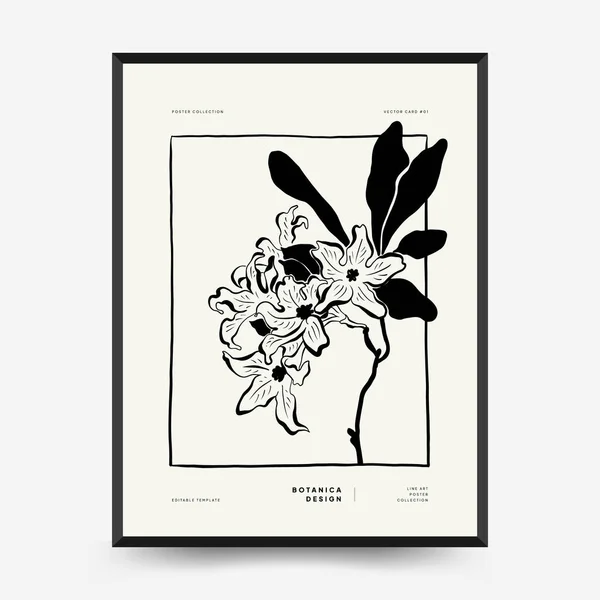 Abstract Floral Posters Template Modern Botanical Trendy Black Style Vintage — стоковый вектор