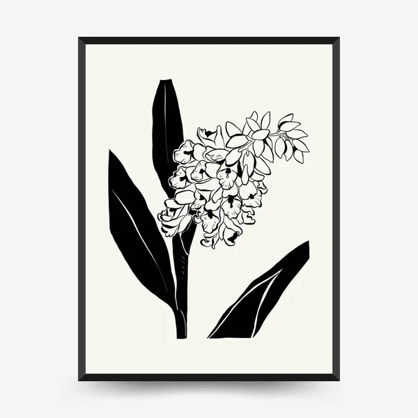 Abstract Floral Posters Template Modern Botanical Trendy Black Style Vintage — Stok Vektör