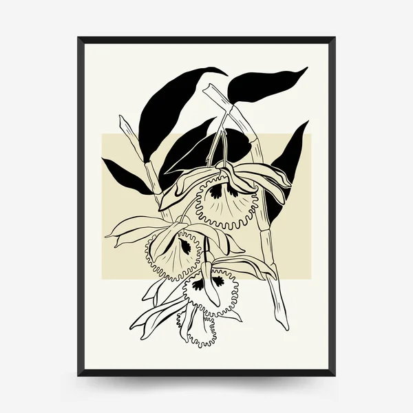 Abstract Floral Posters Template Modern Botanical Trendy Black Style Vintage — Stockvektor
