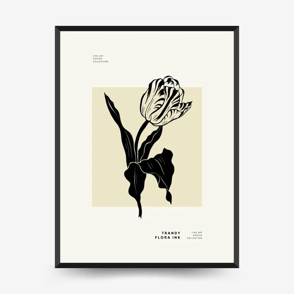 Abstract Floral Posters Template Modern Botanical Trendy Black Style Vintage — 图库矢量图片