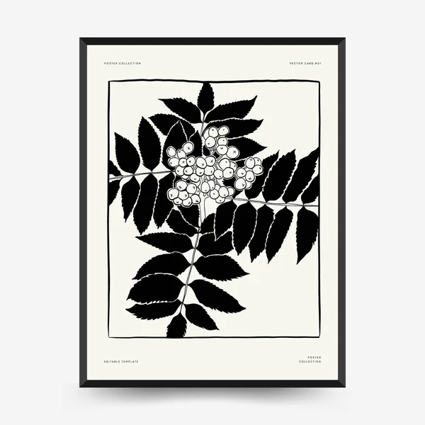 Abstract Floral Posters Template Modern Botanical Trendy Black Style Vintage — Image vectorielle