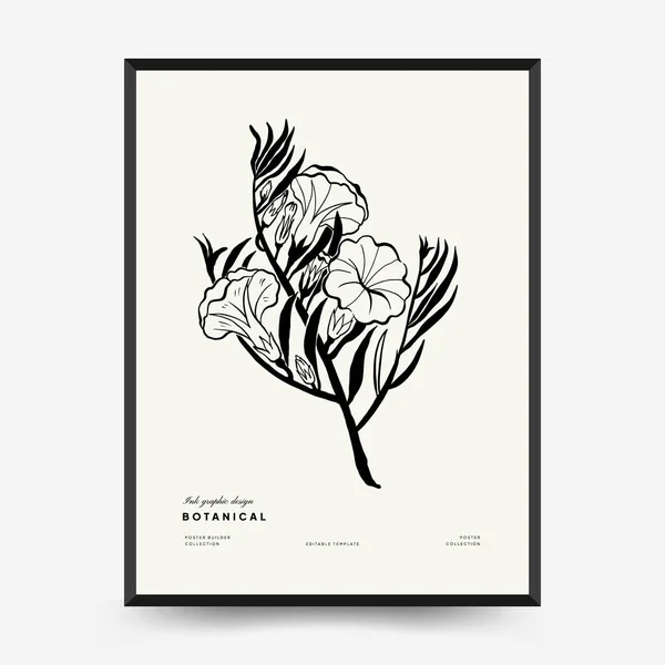 Abstract Floral Posters Template Modern Botanical Trendy Black Style Vintage — Vettoriale Stock