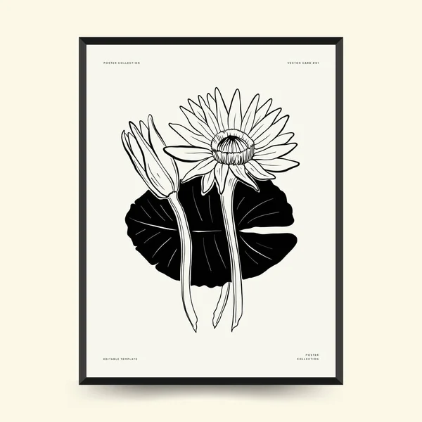 Abstract Floral Posters Template Modern Botanical Trendy Black Style Vintage — Stockvector