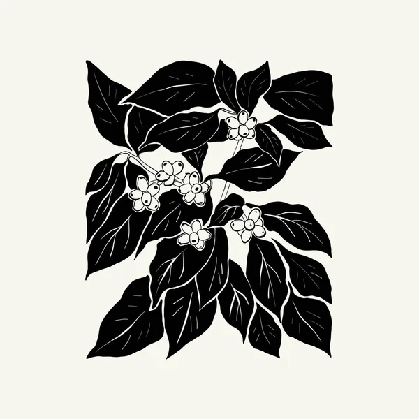 Flowers Botanica Illustration Black Ink Line Doodle Style — Vettoriale Stock